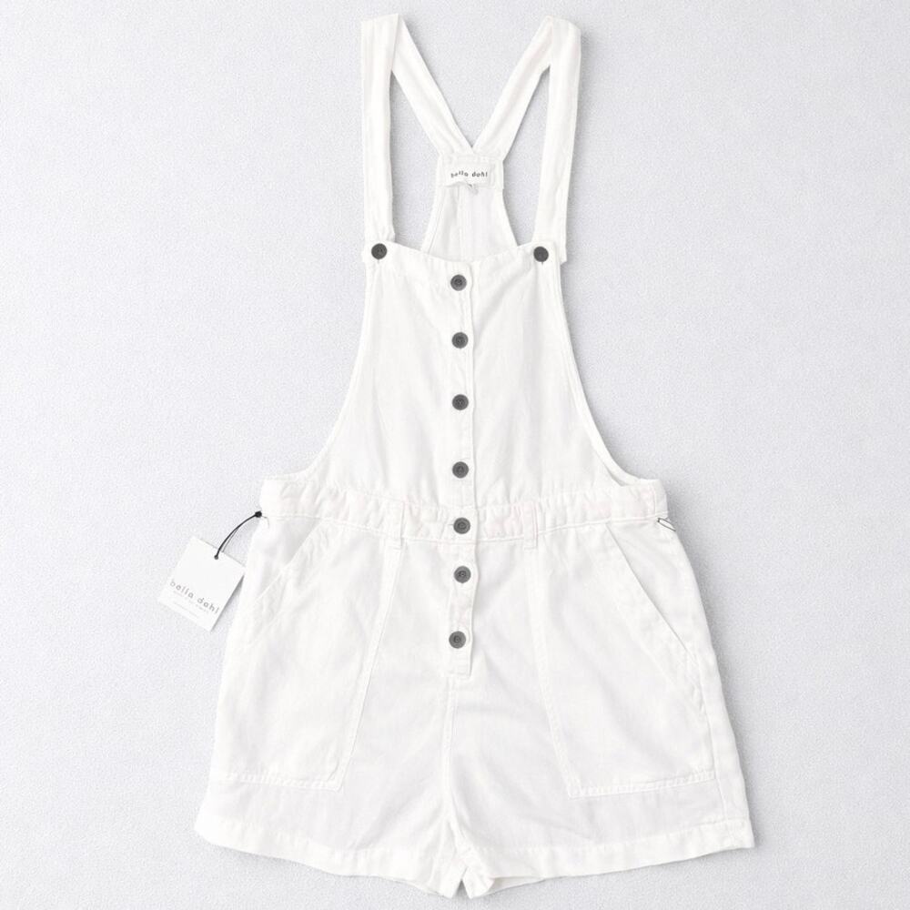 Bella Dahl White Button Front Stevie Overall Romper Women’s XS Linen Blend NWT - Picture 2 of 6